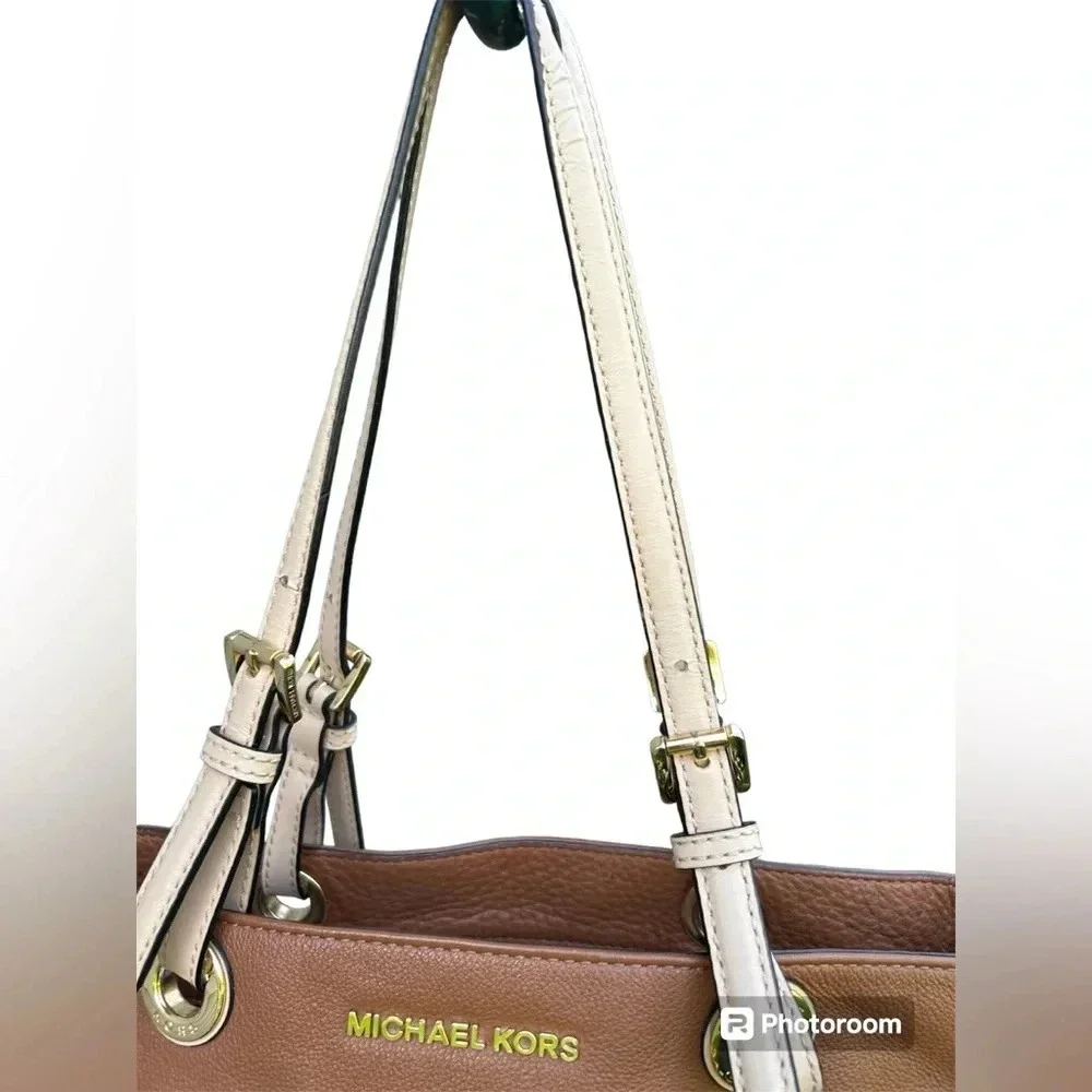 Michael Kors Women's Bedford Shoulder Tote Handbag Purse Medium Saddle Leather